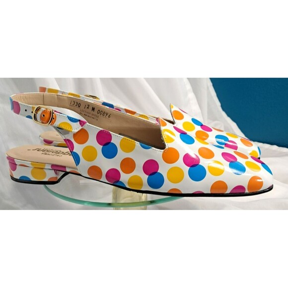 Polka Dot Rainbow Flats Sling Back Sandals Patent Leather Size 12M New - Picture 1 of 11